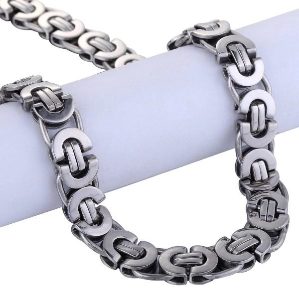 11mm Stainless Steel Flat Byzantine Link Chain Necklace