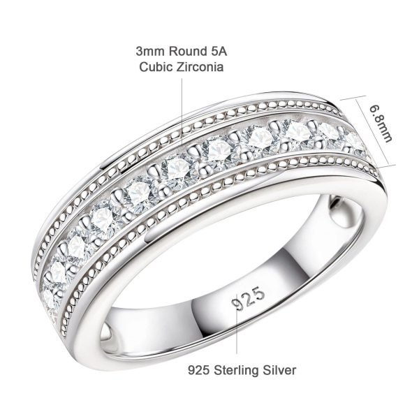 Sterling Silver Round Cut Cubic Zircon Men's Wedding Band