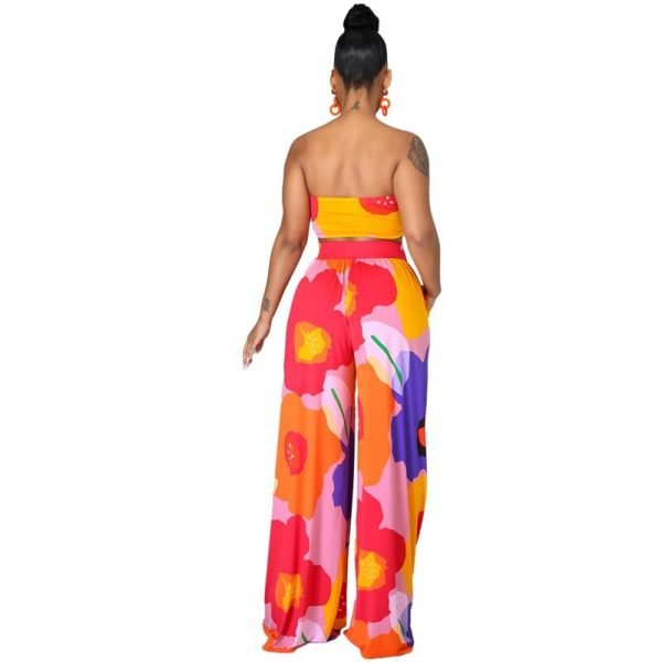 Dashiki Women African Clothes for Women Floral Printing Long Dress New Casual Elegant Tube Top Pants V-Neck Women's 2-Piece