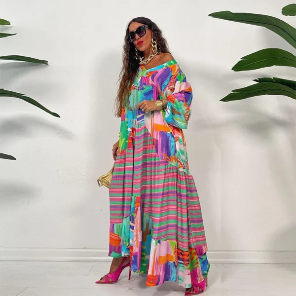 African Women Long Sleeve V-neck Printing Long Dress Maxi Dress Dashiki African Dresses for Women XS-3XL