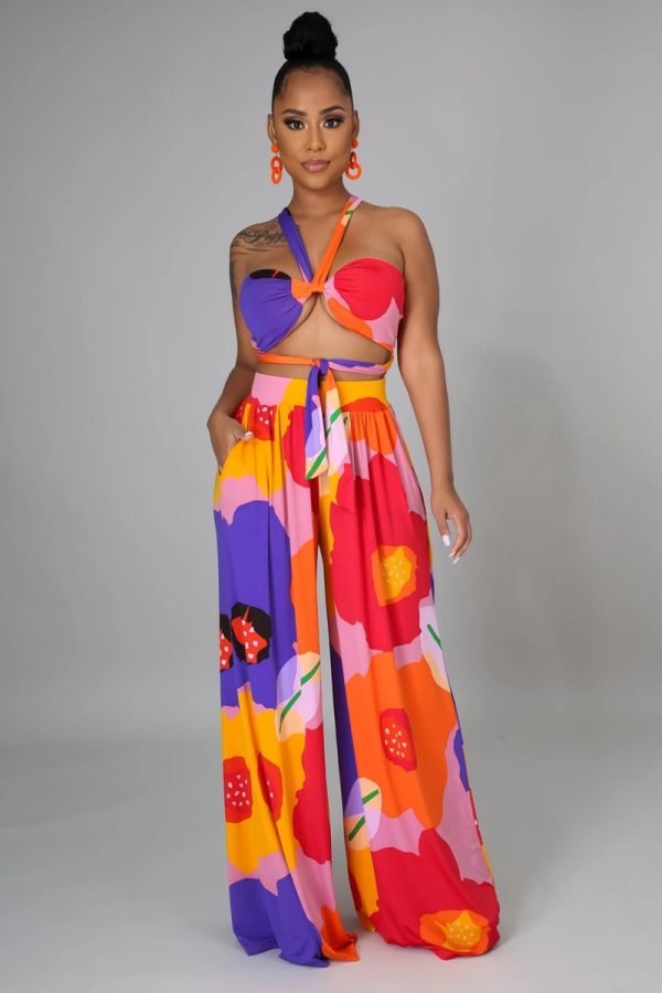 Dashiki Women African Clothes for Women Floral Printing Long Dress New Casual Elegant Tube Top Pants V-Neck Women's 2-Piece