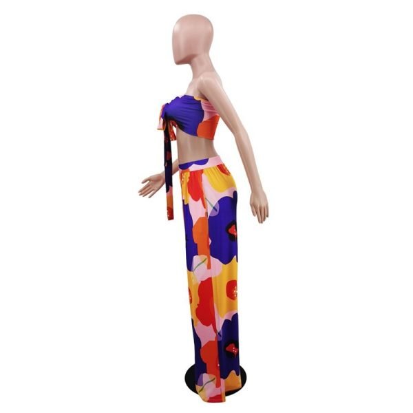 Dashiki Women African Clothes for Women Floral Printing Long Dress New Casual Elegant Tube Top Pants V-Neck Women's 2-Piece