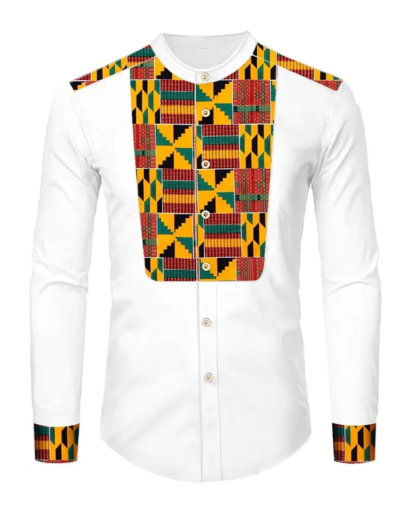 African for Men Dashiki Traditional Kente Pattern Printed Long Sleeve Casual Top Shirt
