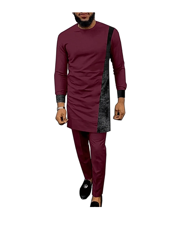 African Clothes for Men Suit Dashiki Outfits Slim Fit Long Sleeve 2 Piece Set Nigerian Wedding Party Attire