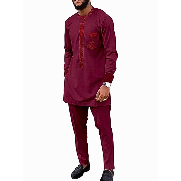 Dashiki for Men African Clothing 2 Piece Sets Splice Velvet Slim Fit Long Sleeve African Mens Clothing Casual