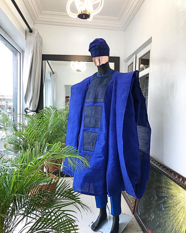 A Royal Blue Embroidery with Swarovski stones Aso Oke Agbada