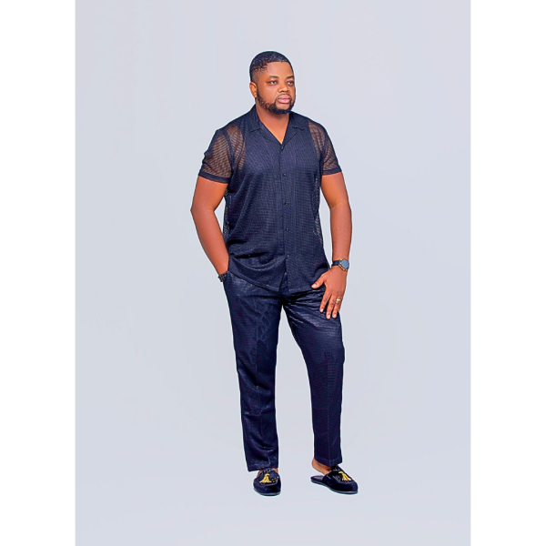 Men’s 2Pcs Outfits, Casual Hollow Out Tops 3/4 Sleeve Shirt And Drawstring Pants Set For Summer, Men’s Clothing For Daily Leisure