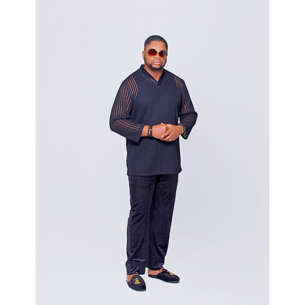 Men’s 2Pcs Outfits, Casual Hollow Out Tops 3/4 Sleeve Shirt And Drawstring Pants Set For Summer, Men’s Clothing For Daily Leisure